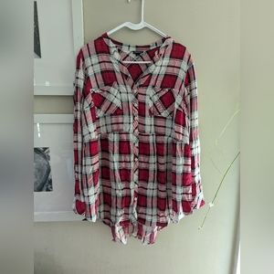 Torrid Red and Navy Plaid Blouse Torrid size 1